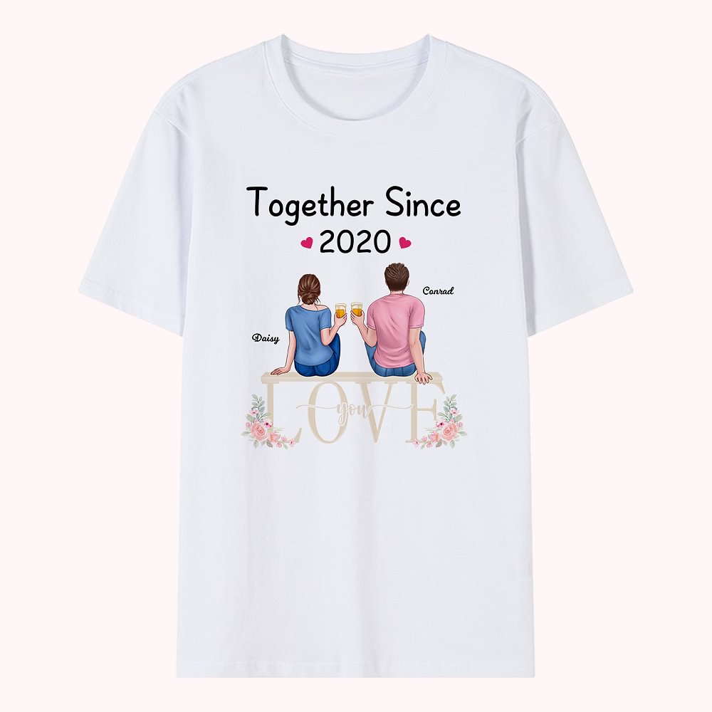 T-shirt personnalisé de fleur d'amour éternel de couples T-shirt unisexe de base de jour de Valentine