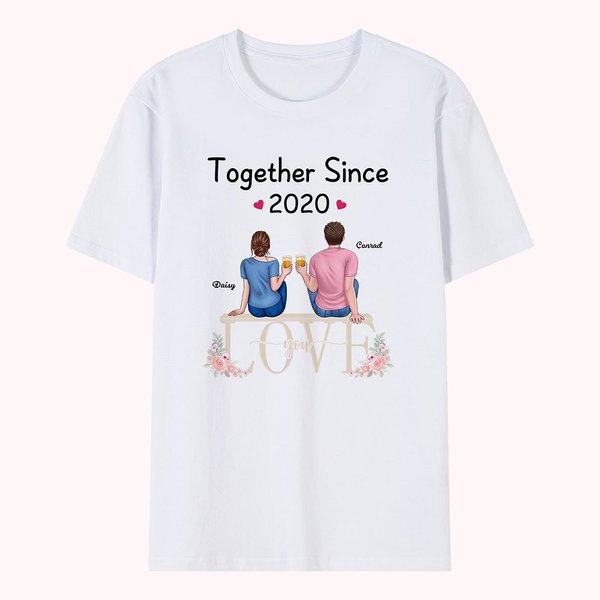 Personalisiertes Paar-ewiges Liebes-Blumen-T-Shirt Valentinstag-grundlegendes Unisex-T-Shirt