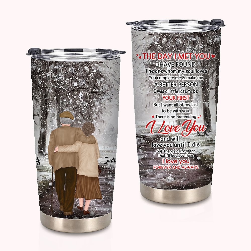 Coppia personalizzata Scena di neve Inverno Confessione sincera 20 oz Tumbler Compleanno per bevande calde e fredde