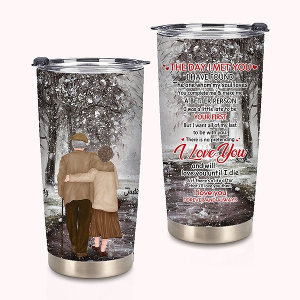 Vaso Personalizado Pareja Vieja Escena de Nieve Invierno Confesión Sincera 20oz Vaso de Cumpleaños para Bebidas Calientes y Frías