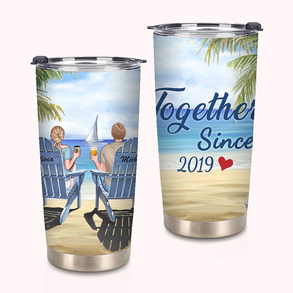 Personnalisé ensemble depuis ce couple sur des chaises paysage de bord de mer gobelet de 20 oz cadeau de la Saint-Valentin usage quotidien