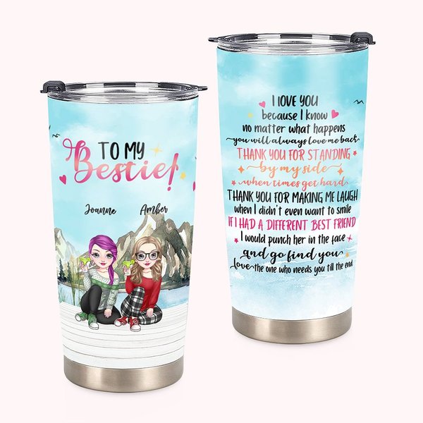 Vaso de 20oz Personalizado Besties Sitting Shoulder To Shoulder By The Lake Regalo para Mejores Amigas para Bebidas Calientes y Frías para Mejores Ami