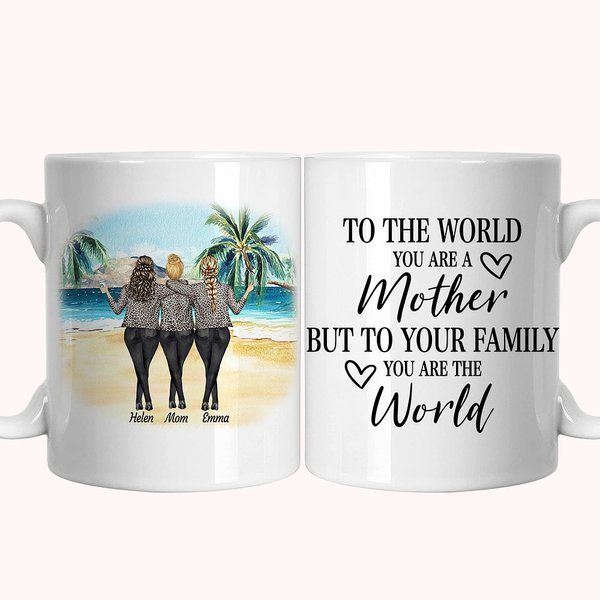 Personalisierter To The World You Are a Mother Beach Vacation Design, weiße Keramiktasse, Muttergeschenke von Tochter