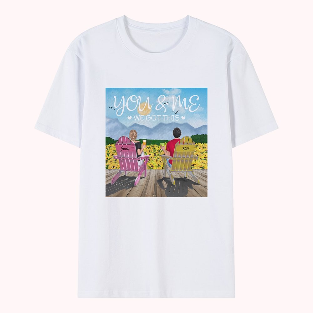 T-shirt personnalisé de voyage de couple de vacances d'été de tournesol pour le cadeau d'anniversaire d'anniversaire