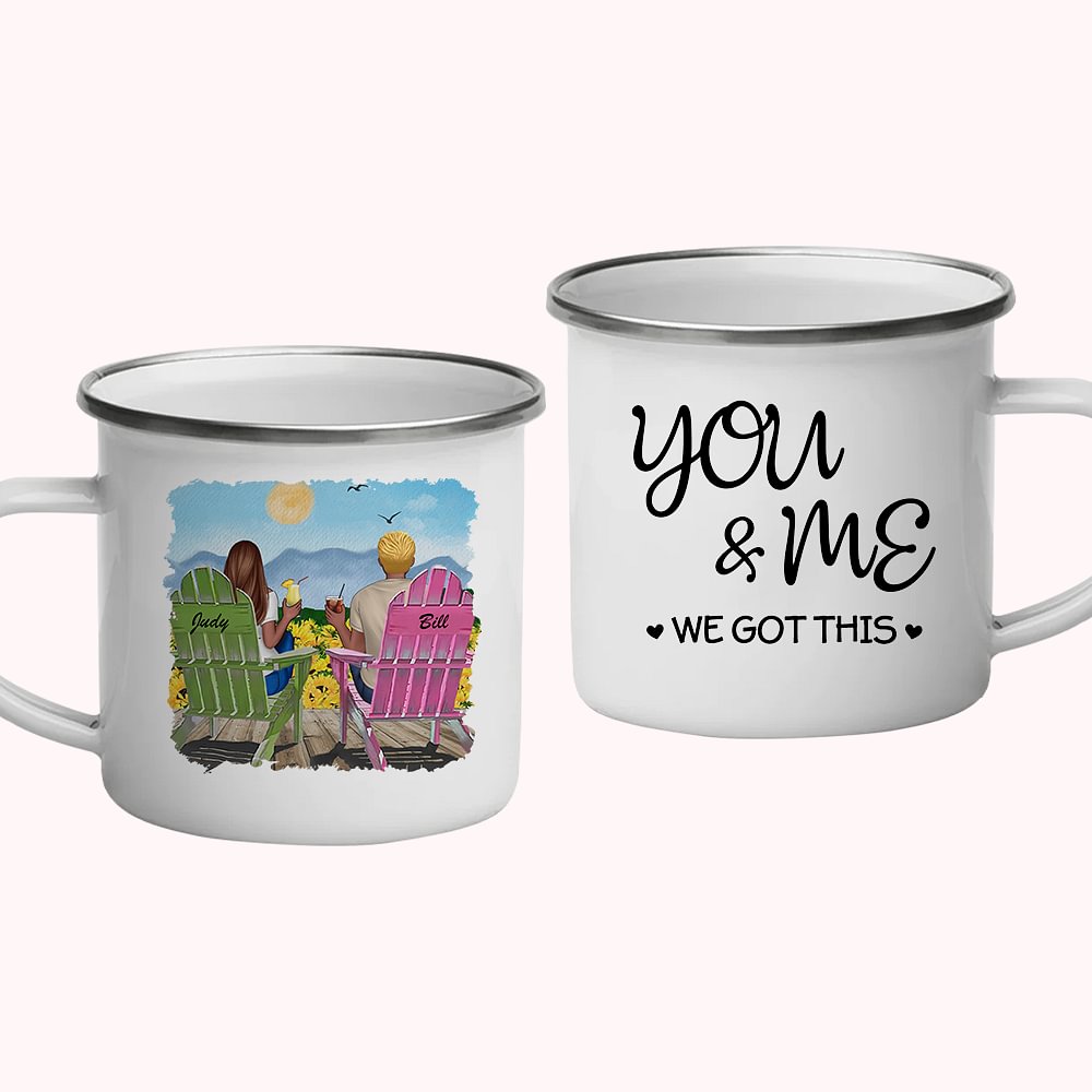 Tasse en émail personnalisée pour couples de tournesol avec poignée, cadeaux d'anniversaire de Noël