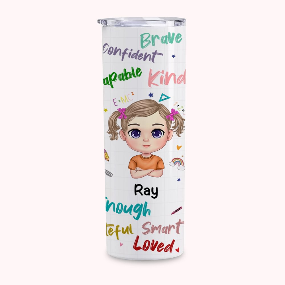 Retour à l'école personnalisé Confiant Capable Kid Straight Skinny Tumbler Retour à l'école Cadeaux Bouteille d'eau réutilisable