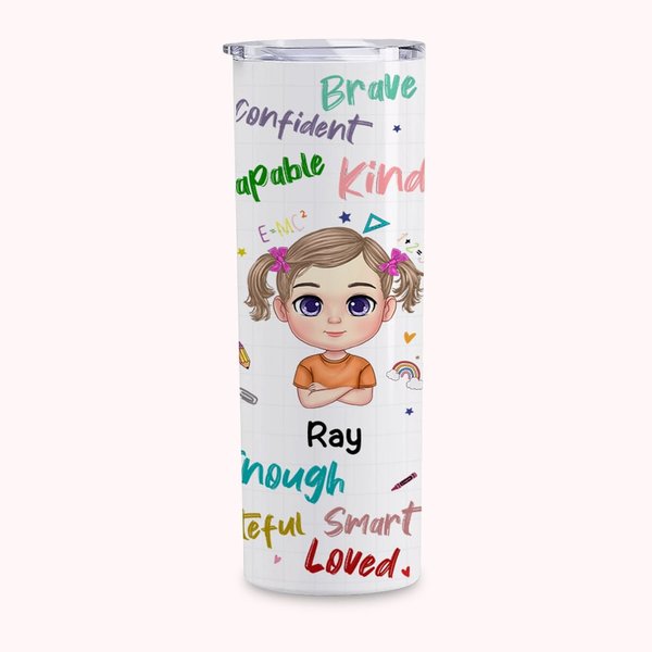 Personalized  Back to School Confident Capable Kid Straight Skinny Tumbler  Back to School Gifts Reusable Water Bottle