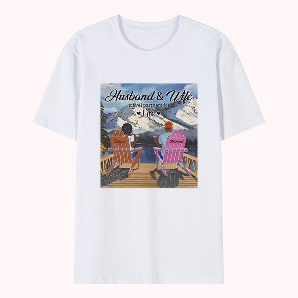 Personalized Husband and Wife Mountain Vacation Couple Travel T-shirt Anniversary Gift