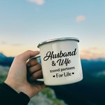 Personalisierte Emaille-Tasse für Ehemann und Ehefrau, Reisepartner, Paar, starkes und langlebiges Weihnachtsgeschenk zum Valentinstag