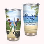 Henkilökohtainen Travel Partners for Life Pariskunta tuoleilla Seaside Scenery 20oz Tumbler vuosipäivä lahja päivittäiseen käyttöön