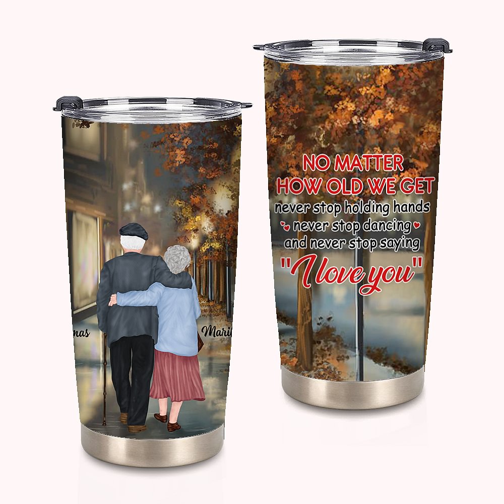 Personnalisé Old Couple No Miatter How Old You Are Still in Love Fall Leaves 20oz Tumbler Birthday pour boissons chaudes et froides
