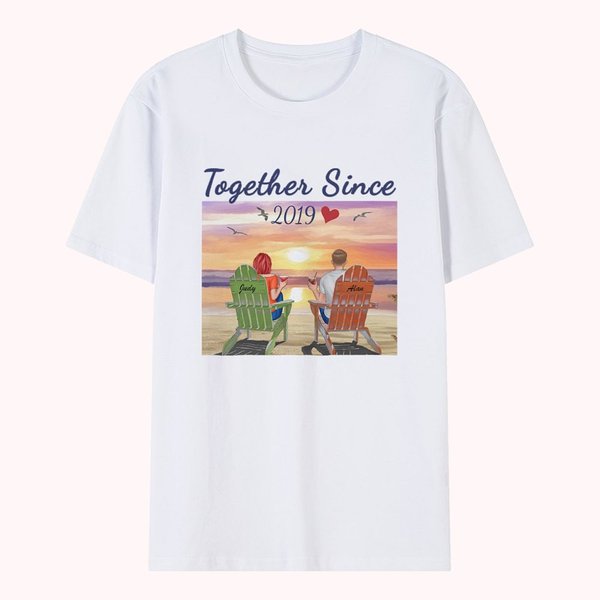 Personalized Together for Years Sunset Summer Beach Vacation Couple  T-shirt