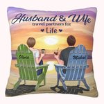 Personalized Husband and Wife Travel Partners for Life Beach Holiday Sunset Throw Pillow Cover Valentine's Day Gift for Living Room