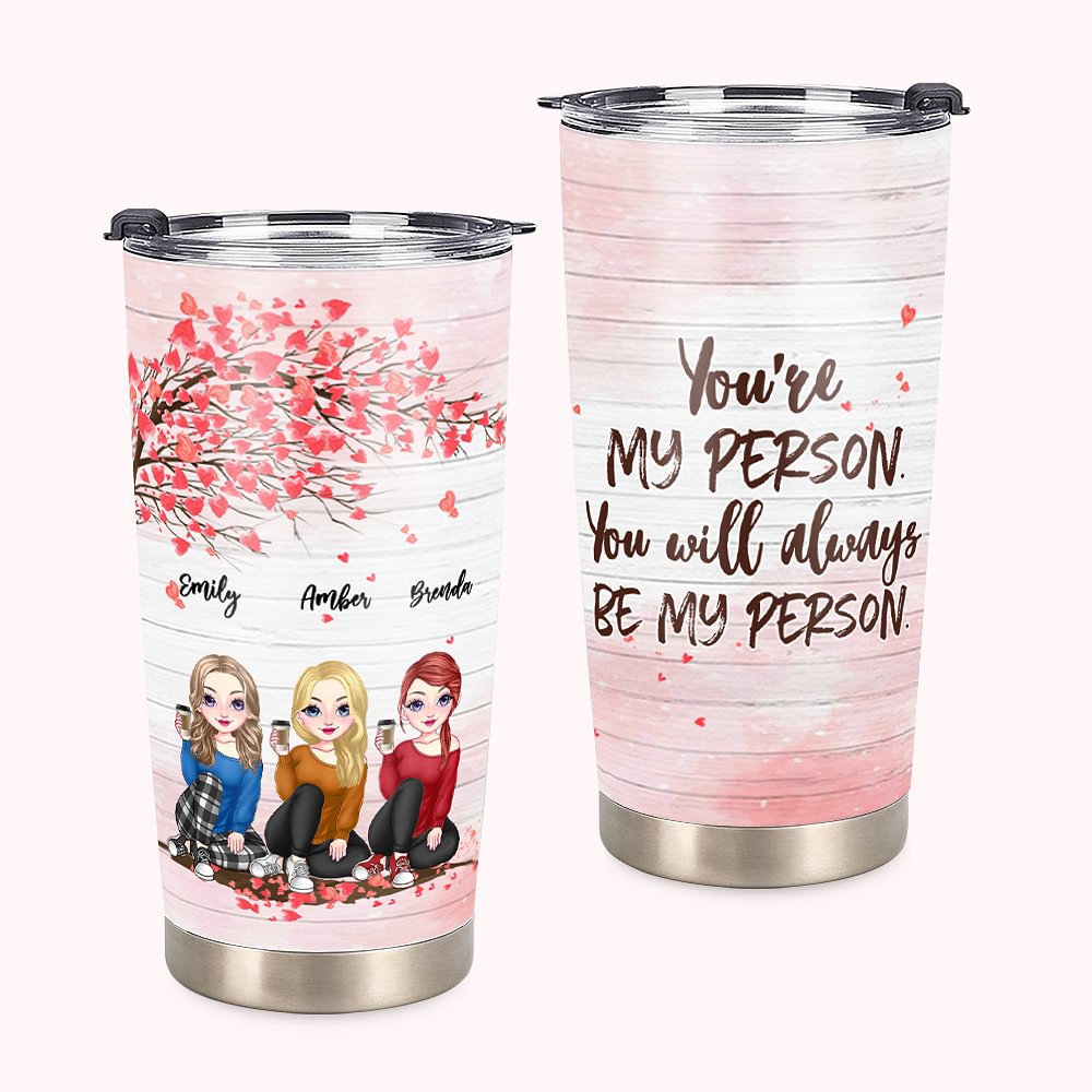 Personalizzato Besties Sitting Under Tree Flowers Drink You're My Person 20oz Tumbler Regalo per Besties e Best Friend Uso quotidiano