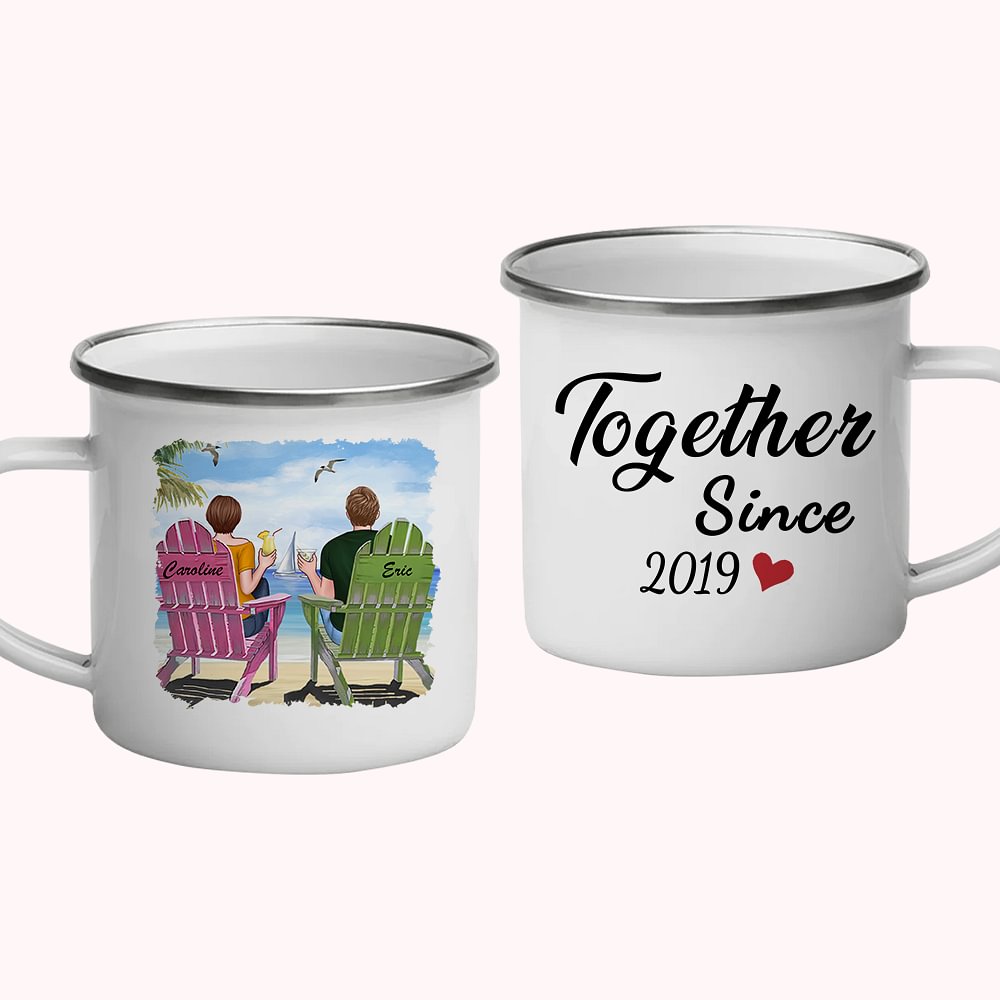 Tasse en émail de vacances personnalisée ensemble Couple océan bleu ciel anniversaire solide et Durable Saint Valentin