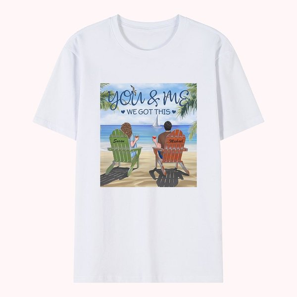 Personalized Beach Summer Holiday Couple You and Me Travel T-shirt Anniversary Gift for Daily Wear