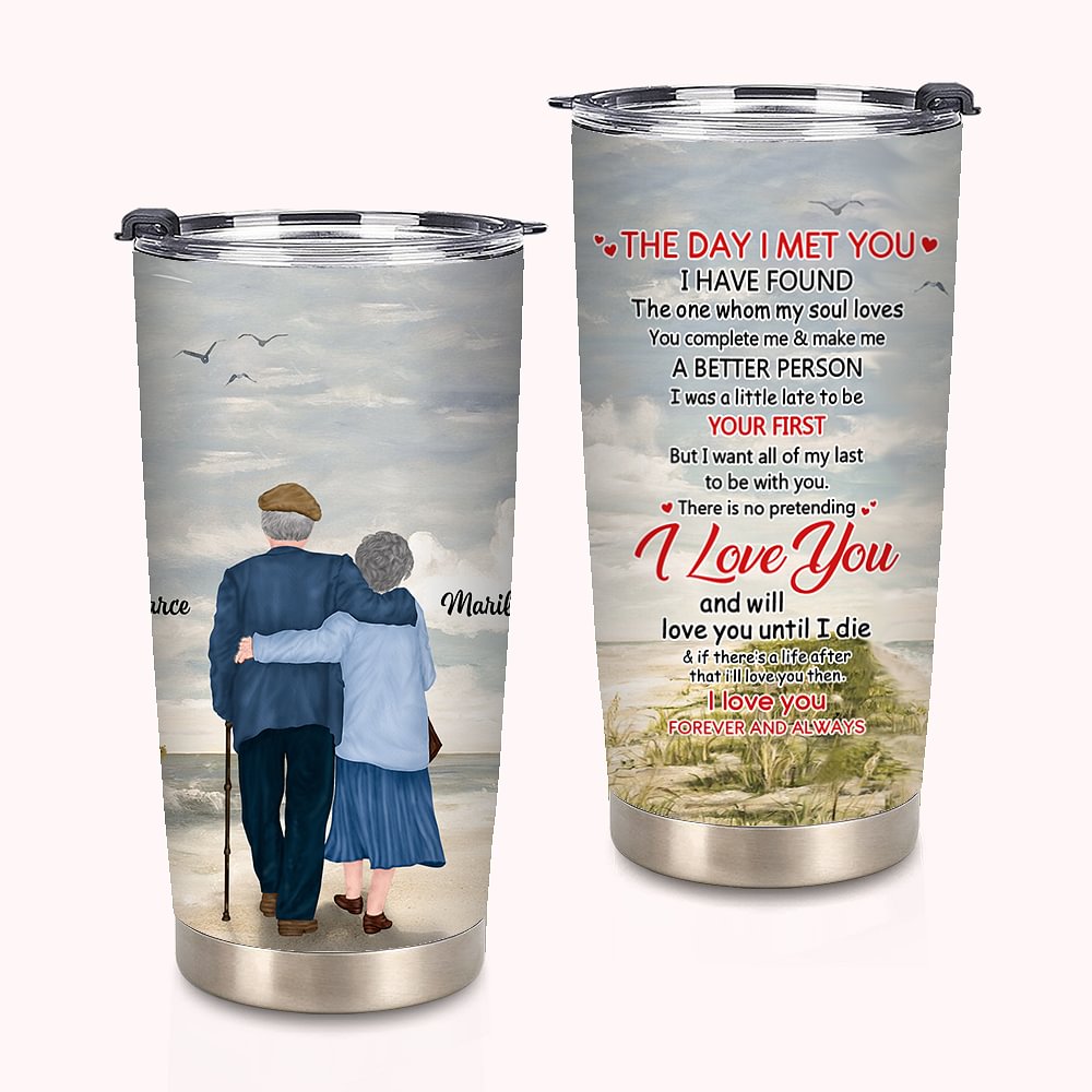 Personnalisé je t'aime quand je t'ai rencontré vieux couple marche bord de mer 20 oz gobelet noël anniversaire saint valentin usage quotidien