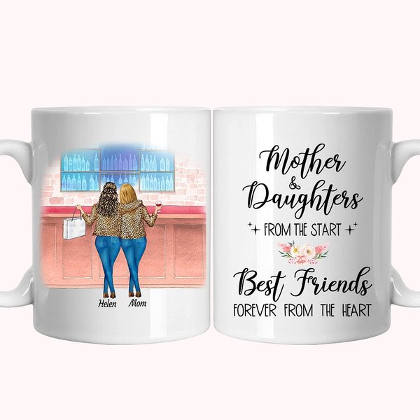 Personalisierte Mutter und Tochter von Anfang an, Einkaufsfeier, weiße Keramiktasse, Geschenk für Muttertagsgeschenk