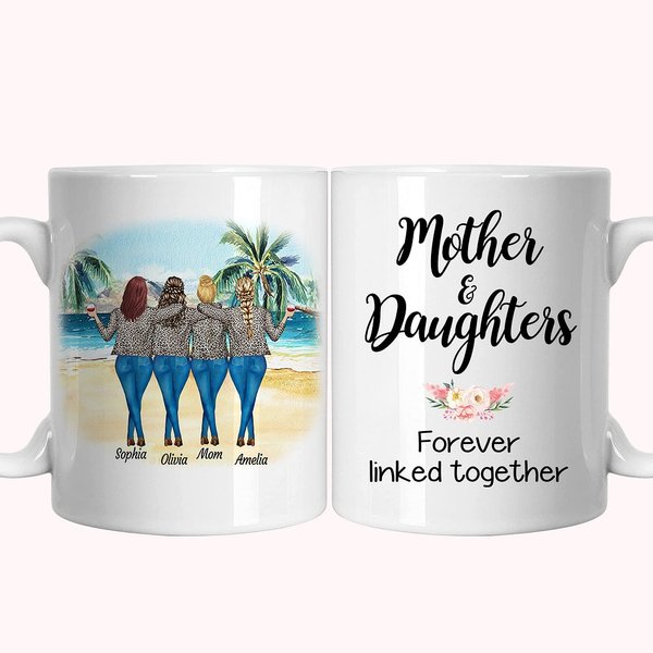 Taza de Cerámica Blanca Personalizada Madre e Hija unidas para siempre Diseño de vacaciones en la playa Regalos para mamás