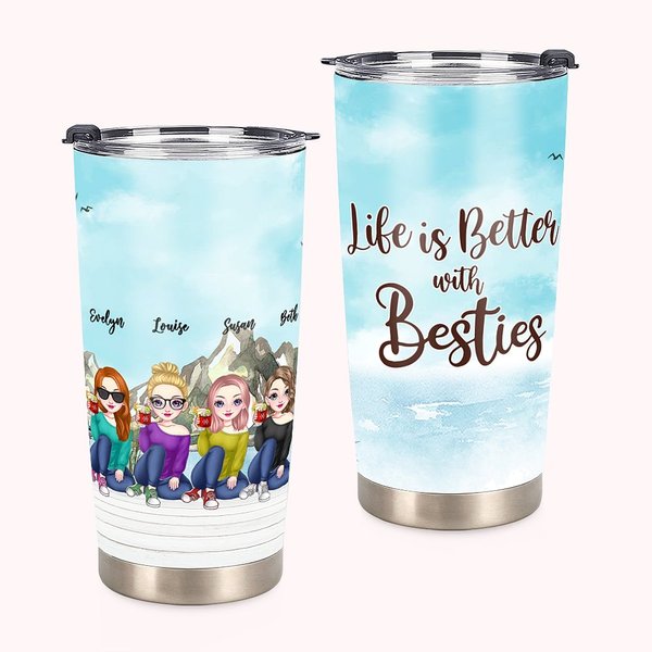 Personalisiertes Tumbler Daily Use Besties Sitting By The Lake Mountain 20 oz Tumbler Geschenk für den besten Freund zum Geburtstag