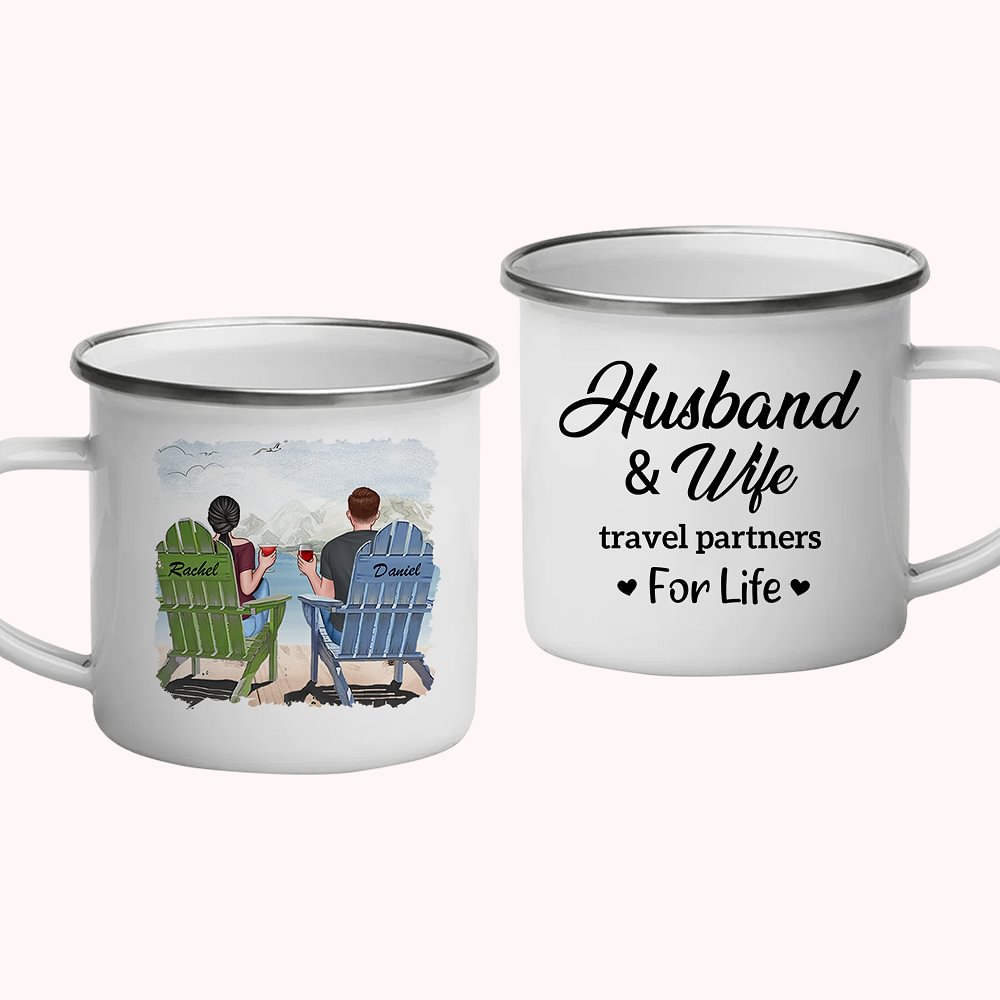 Personnalisé mari et femme partenaire de voyage Couple émail tasse 11 oz Noël Saint Valentin cadeaux pour elle