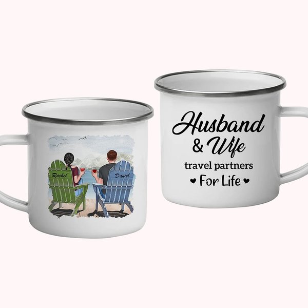 Taza esmaltada personalizada para pareja de viaje 11oz Navidad San Valentín Regalos para ella
