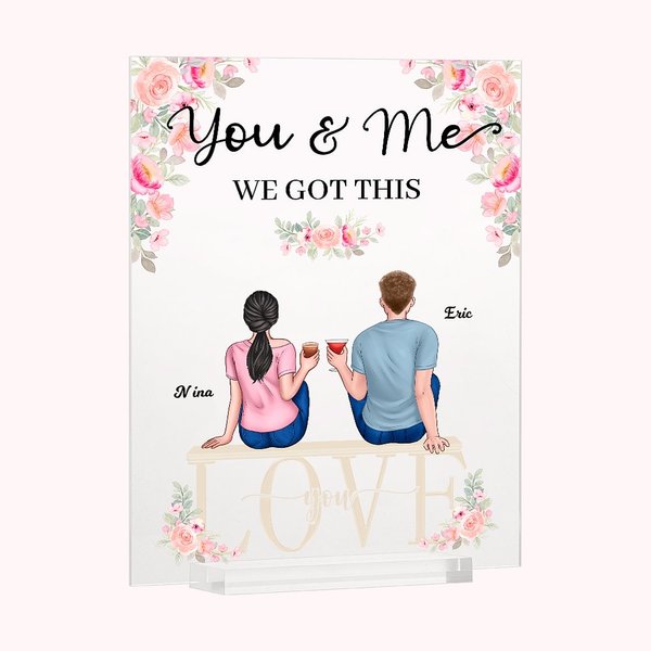 Personalized Couple Sitting on Chairs Cheers Flower  Acrylic Plaque Girlfriend Gifts Desk Ornament