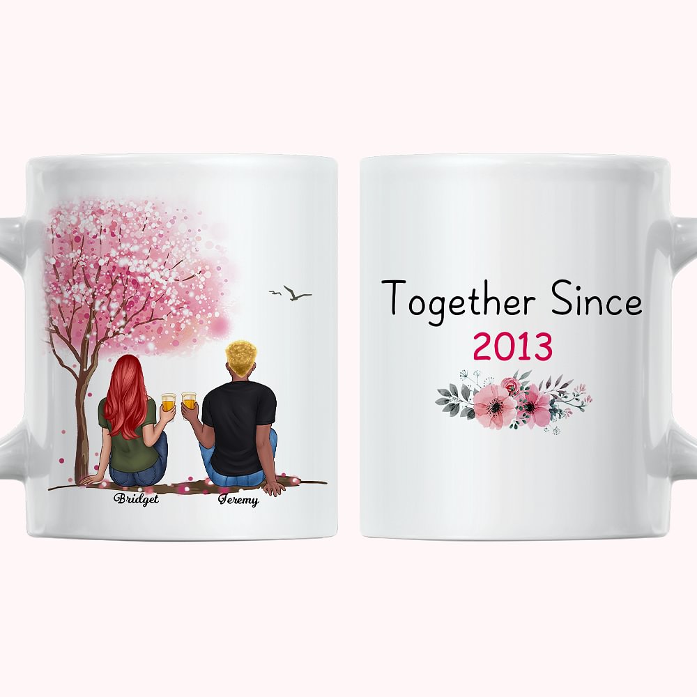 Tasse en céramique blanche personnalisée "Love Tree Together Since His and Her" (arbre de l'amour) Cadeau de Saint-Valentin pour couple