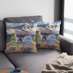 Henkilökohtainen aviomies ja vaimo Travel Holiday Lakeside Snow Mountain heittää tyynyn kansi syntymäpäivälahja makuuhuoneen sisustus