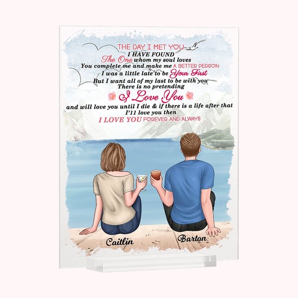 Personalized Mountain Couple Sitting by The Lake I Met You I Love You  Acrylic Plaque Girlfriend Gifts Desk Ornament