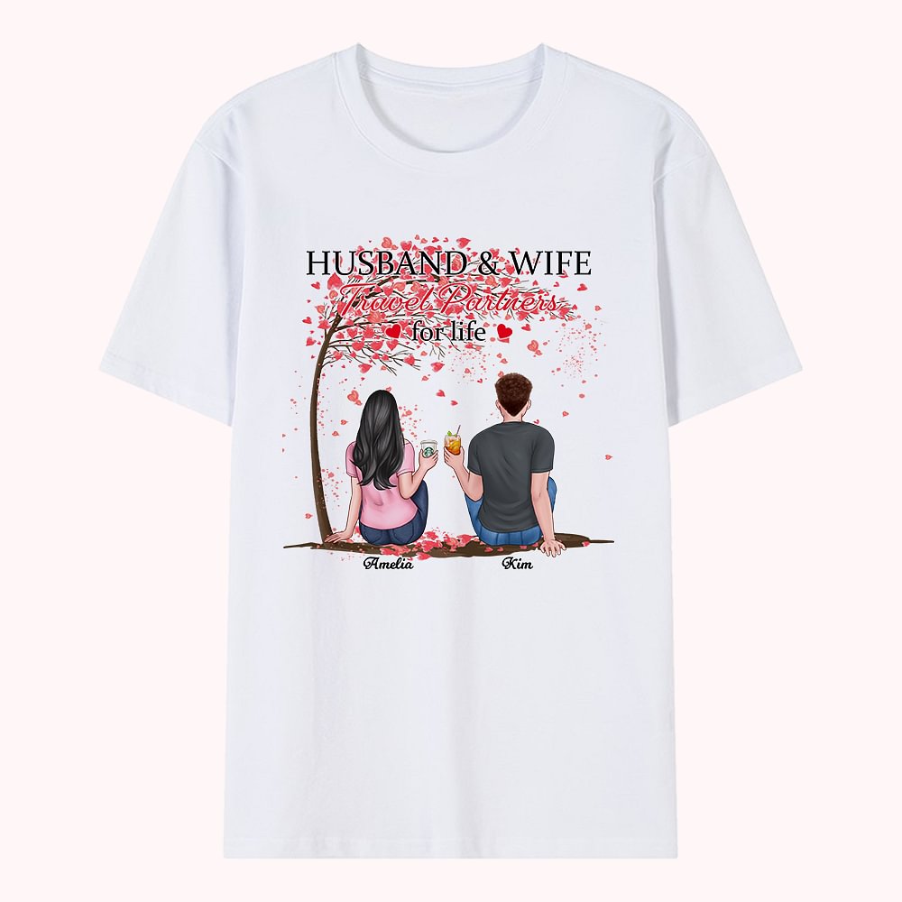 T-shirt personnalisé Mari et femme Love Tree Travel Partners Saint Valentin Sport