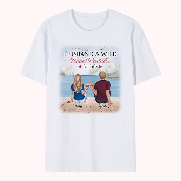 Personalisiertes Ehemann- und Ehefrau-Reise-junges Paar-Beifall-T-Shirt Valentinstag