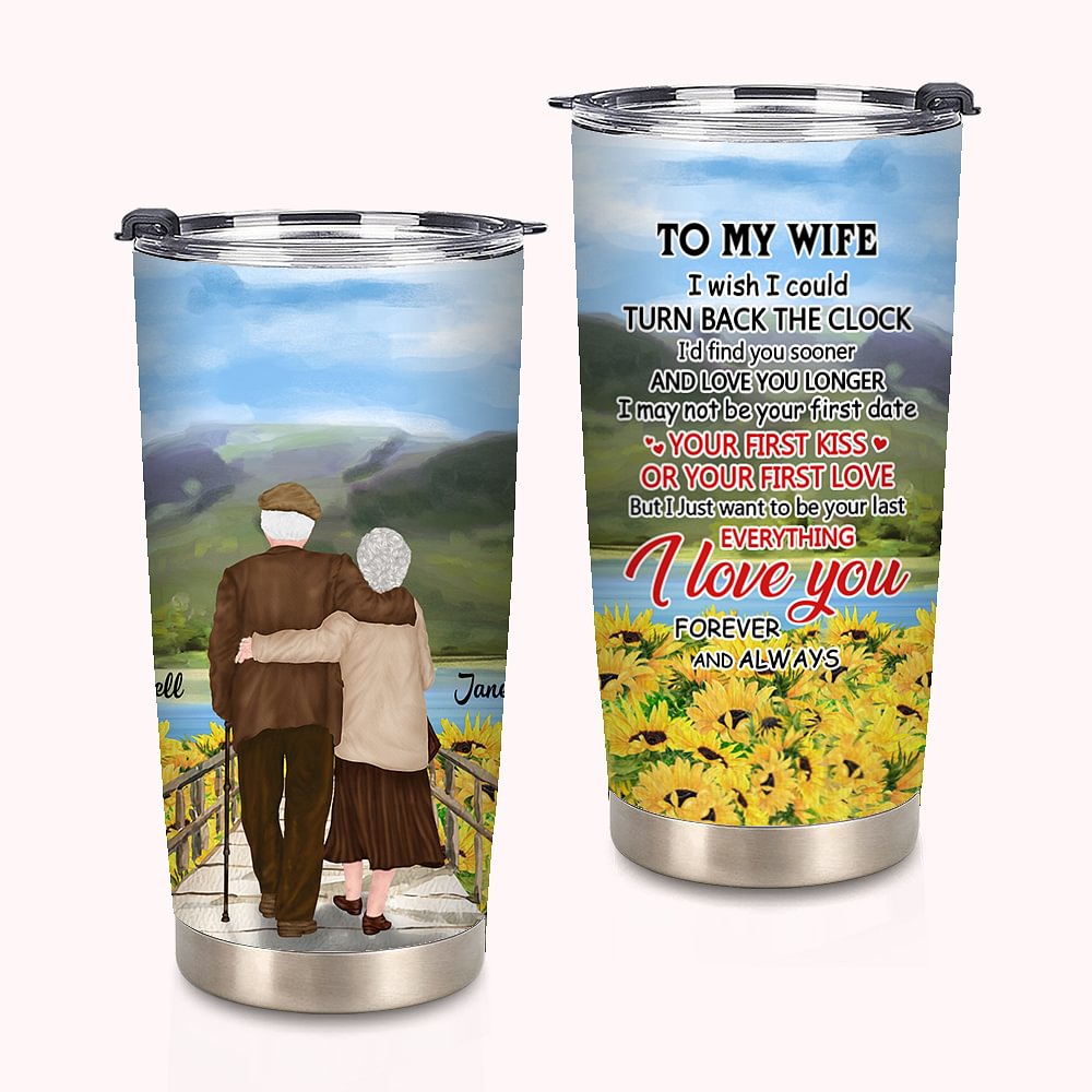 Personnalisé Je t'aime à ma femme ou mon mari Tournesol 20 oz Gobelet Saint Valentin Noël Anniversaire Usage quotidien