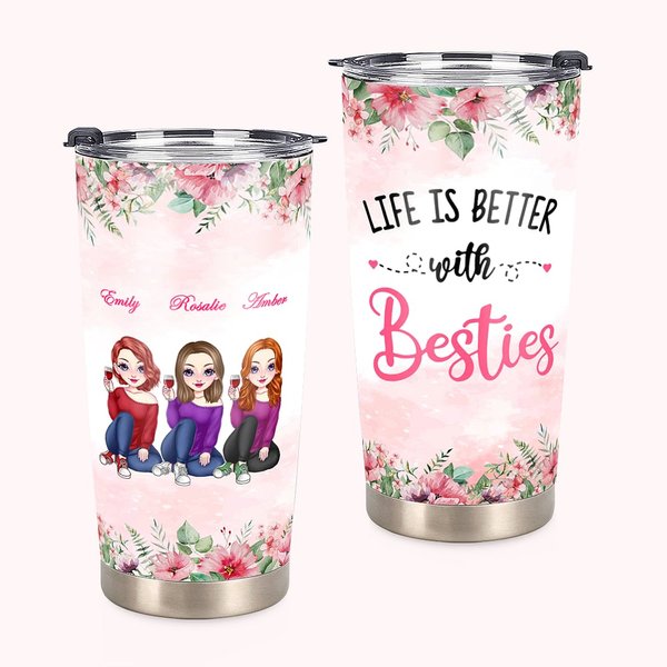Besties personnalisé La vie est meilleure avec Besties Cheers 20oz Tumbler Gift for Best Friend for Hot and Cold Drinks Friendship Gift