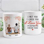 Gepersonaliseerde ik ontmoette je ik vond je leuk ik hou van je paar viering wit keramische mok jubileum en bruiloft geschenken