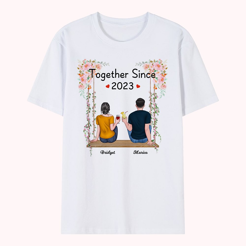 Couple personnalisé histoire d'amour éternel fleur balançant T-shirt anniversaire tenue quotidienne