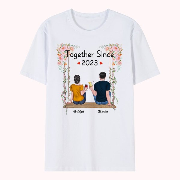 Personalisiertes Paar Eternal Love Story Flower Swinging T-Shirt Jahrestag Daily Wear