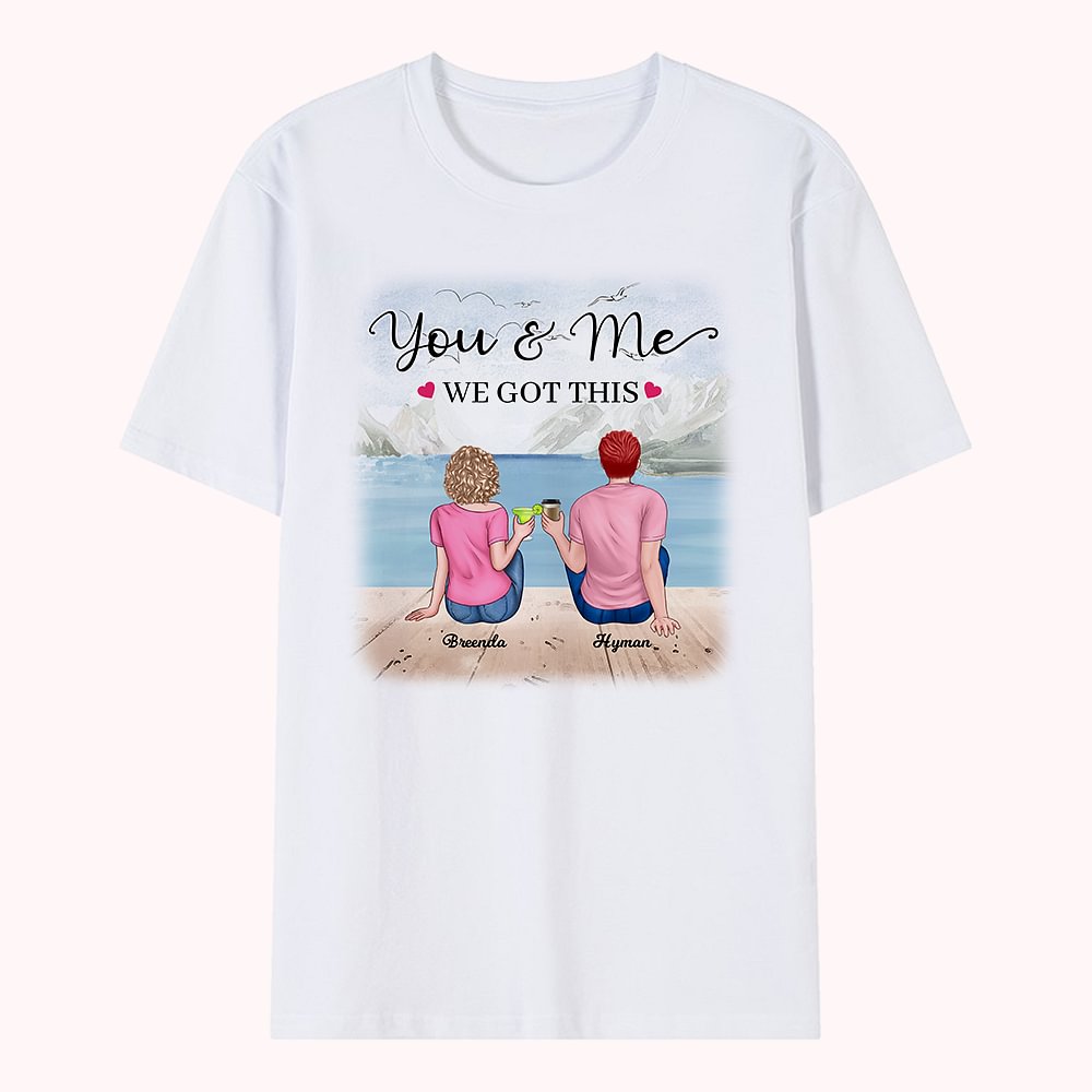 Personnalisé Toi et Moi Jeune Couple Dégradé Neige T-shirt Anniversaire Usage Quotidien