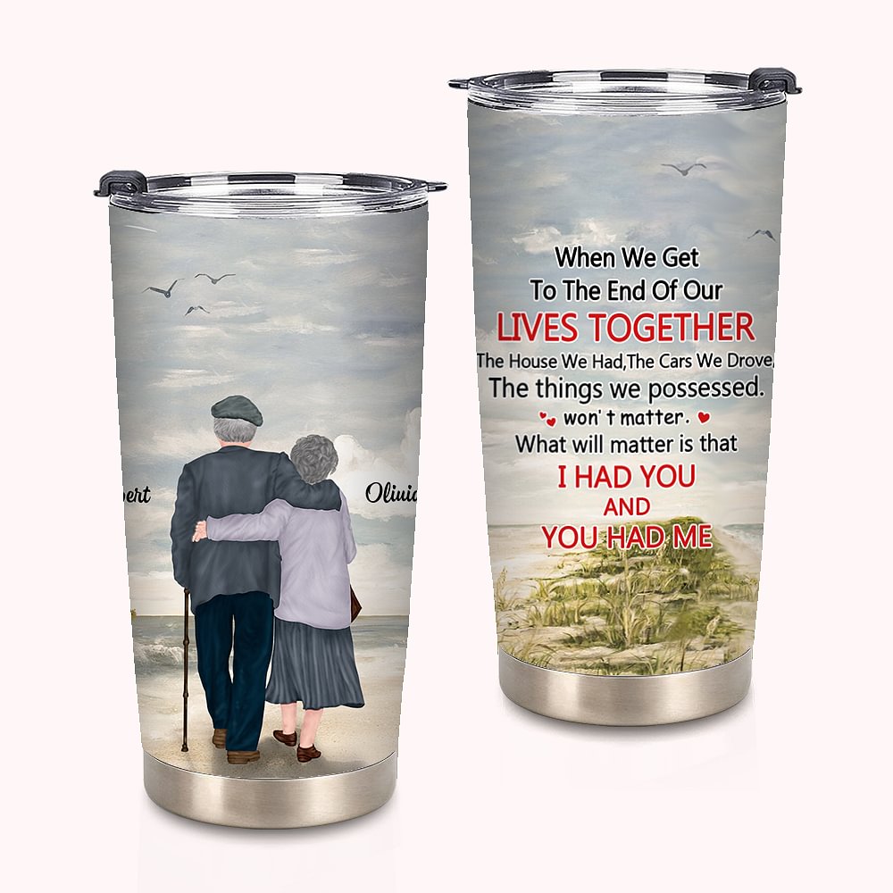 Verre personnalisé Lives Together to the End Seagull Walk 20 oz pour boissons chaudes et froides, anniversaire, Noël