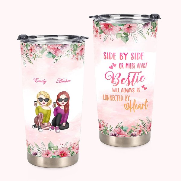 Henkilökohtainen Besties kukat vierekkäin tai mailia Apart Besties aina liitetty 20oz Tumbler lahja paras ystävä