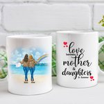 Personalisierte Regenbogen-Meer und Strand-Liebe zwischen Müttern und Töchtern, weiße Keramiktasse, Muttergeschenke von Tochter