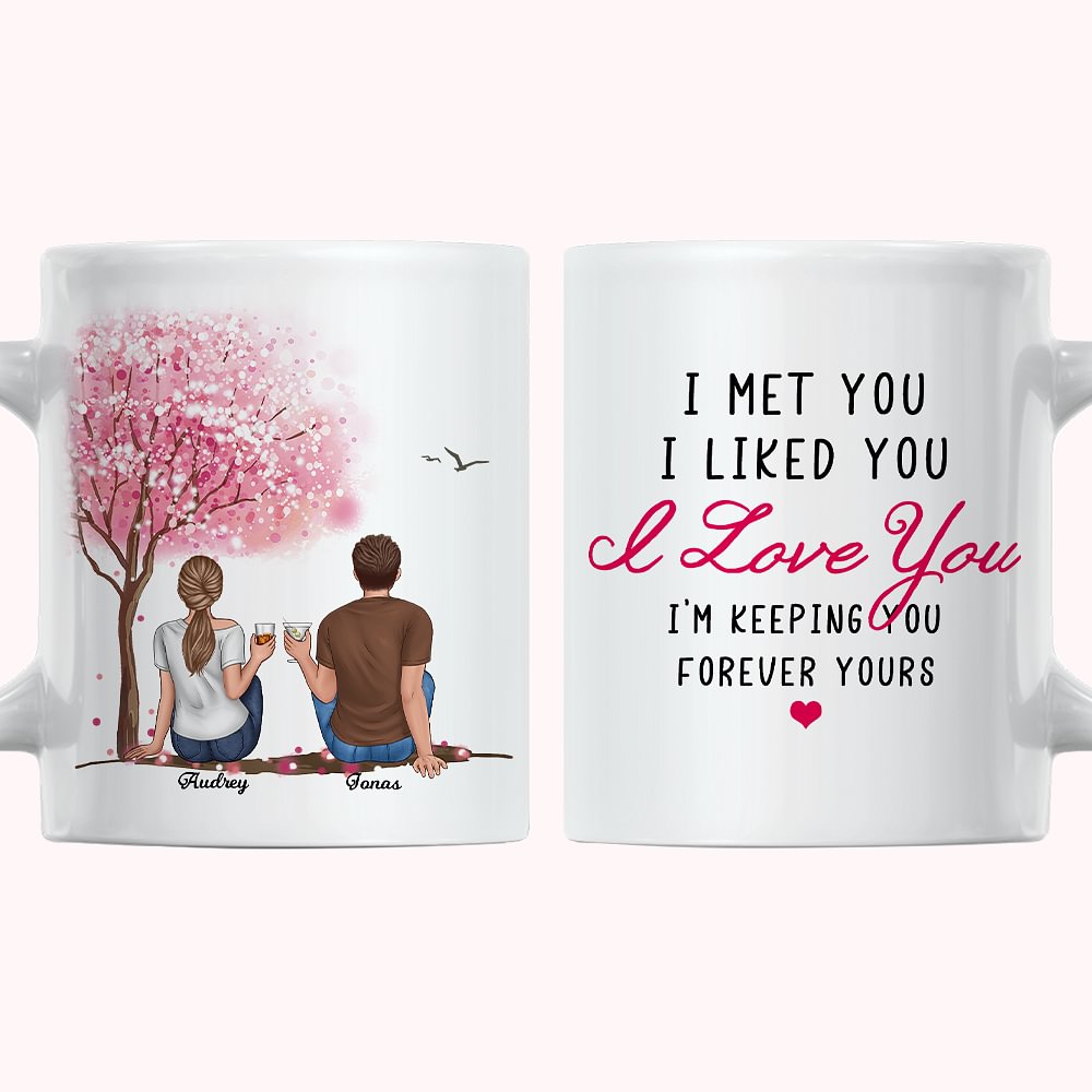 Personnalisé I Met You I Liked You I Love You Couple Love Story Tasse en céramique blanche Son et elle Poignée de type C