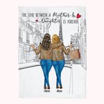 Couverture en Flanelle ou Sherpa Personnalisée avec Dessin des 2-4 Femmes Thème Amour entre Mère et Fille Cadeau de Fête des Mères pour Femme