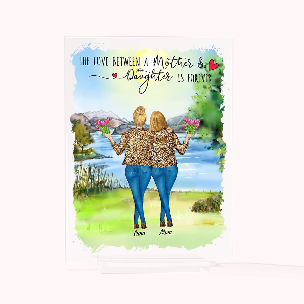 Ornement de bureau d'anniversaire de plaque acrylique de voyage de colline de lac personnalisé de meilleures filles de maman