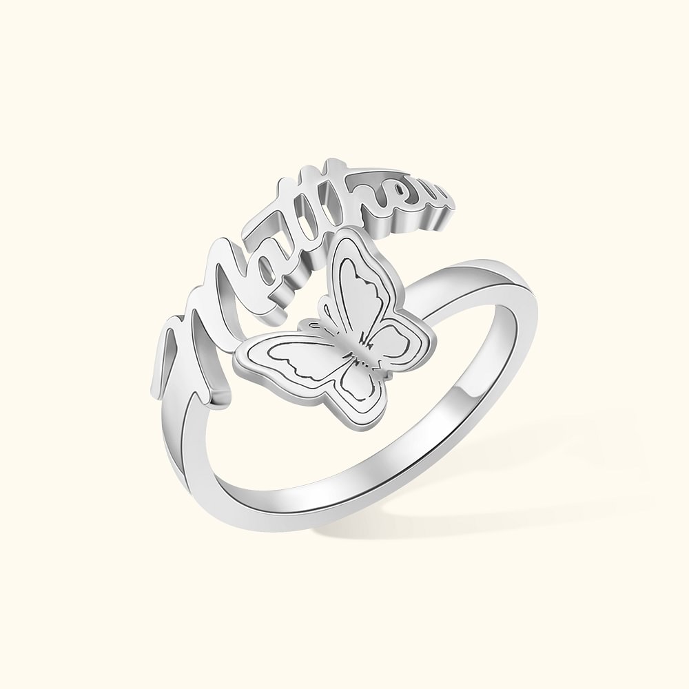 Bague Papillon Personnalisée avec Pierre de Naissance et Nom Cadeau d'Anniversaire de Fête des Mères pour Elle