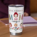 Vaso personalizado Awesome Mom with Her Kids Flowers Element 20oz Regalo del Día de la Mujer para bebidas frías y calientes