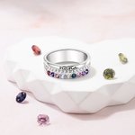 Personalized Family Zircon Ring with 1-10 Birthstones and Engraved Text Women Jewellery Birthday Mother's Day Gift for Mom Grandma