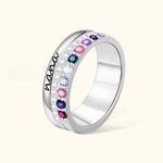 Personalized Family Zircon Ring with 1-10 Birthstones and Engraved Text Women Jewellery Birthday Mother's Day Gift for Mom Grandma