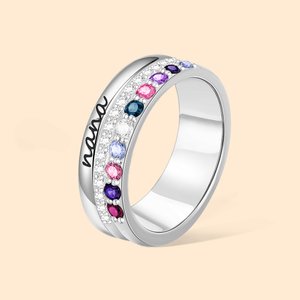 Anello personalizzato con zircone di famiglia con 1-10 pietre di nascita e testo inciso Donna Gioielli Compleanno Festa della Mamma Regalo per la Mamma Nonna