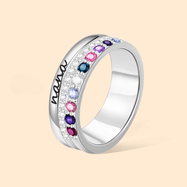 Personalisierte Familie Zirkon Ring mit 1-10 Birthstones und eingraviertem Text Frauen Schmuck Geburtstag Muttertag Geschenk für Mama Oma
